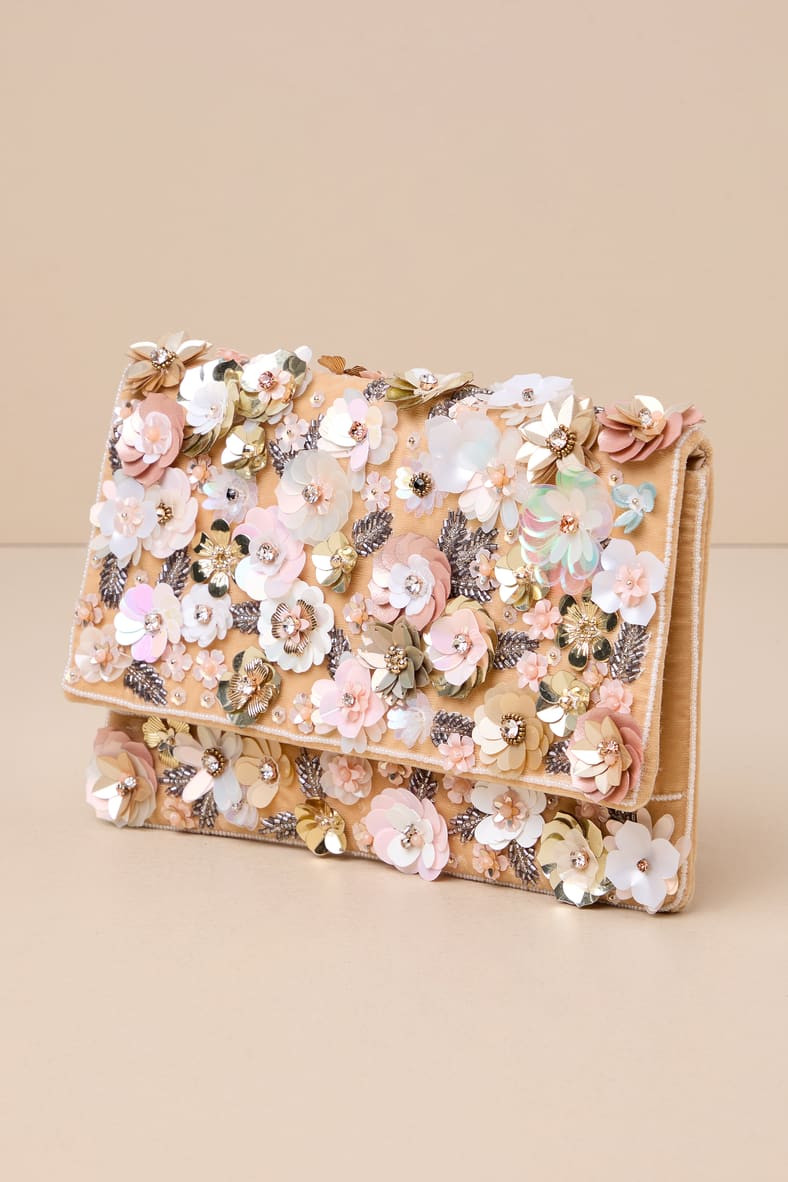 Garden of Glam Light Yellow Velvet Floral Sequin Clutch | Lulus