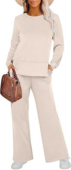 ANRABESS Womens 2 Piece Outfits Long Sleeve Sweatsuit Wide Leg Pants Set Lounge Travel Fashion Tr... | Amazon (US)