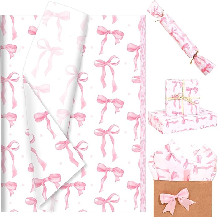 Sanixin 100 Sheets 20 * 14 Inches Pink Bow Tissue Paper for Gift Wrapping Coquette Cute Bowknot D... | Amazon (US)