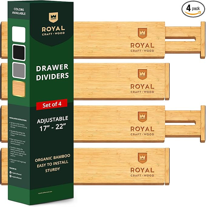 Drawer Divider and Organizer for Kitchen Organization - Adjustable Bamboo Drawer Dividers Organiz... | Amazon (US)