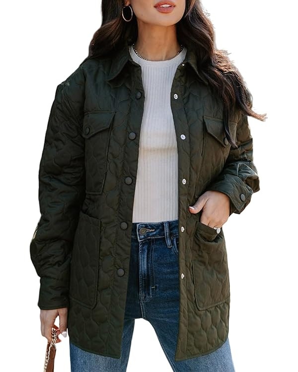 EVALESS Quilted Jackets for Women Lightweight Long Sleeve Button Down Puffer Jacket Warm Winter C... | Amazon (US)