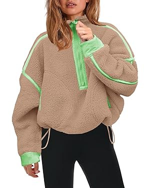 Panadila Womens Half Zip Sherpa Fleece Pullover Soft Oversized Sweatshirt with Pockets Warm Fuzzy... | Amazon (US)