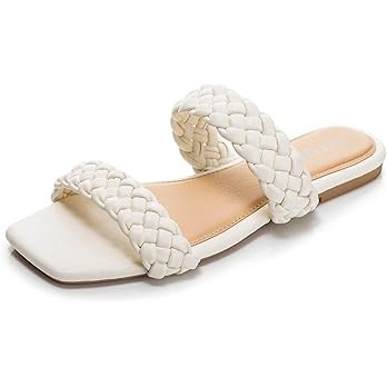 FITORY Womens Flat Sandals Fashion Round Open Toe Slip On Slides with Braided Strap Slippers for ... | Amazon (US)