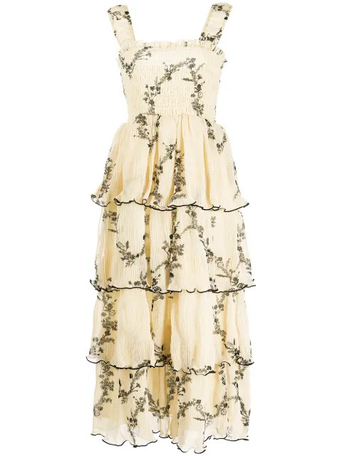 GANNI Tiered Sleeveless Midi Dress - Farfetch | Farfetch Global