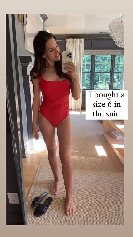 Square neck, one piece bathing suit fits great. I always size up in their one pieces. I am 5.4” 

#LTKSaleAlert #LTKActive