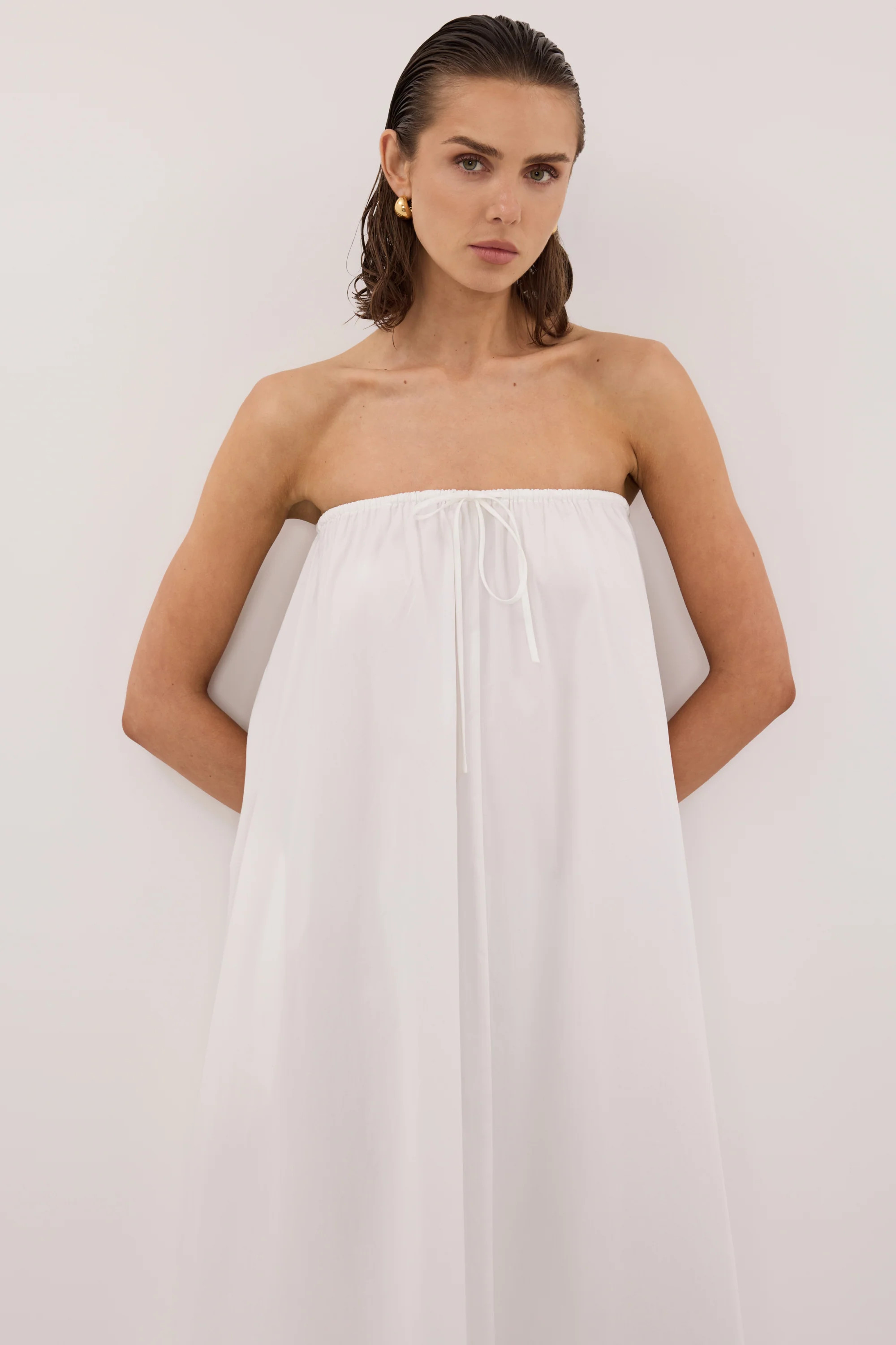 SOMMER WHITE STRAPLESS POPLIN DRESS | DISSH