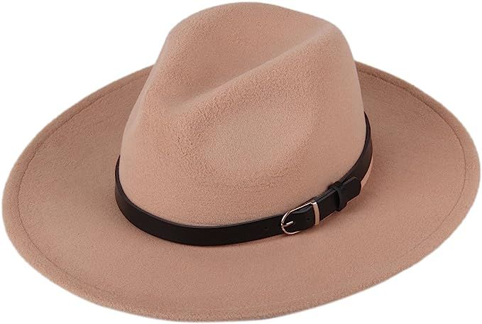 DANTIYA Women's Wide Brim Wool Fedora Panama Hat with Belt | Amazon (US)