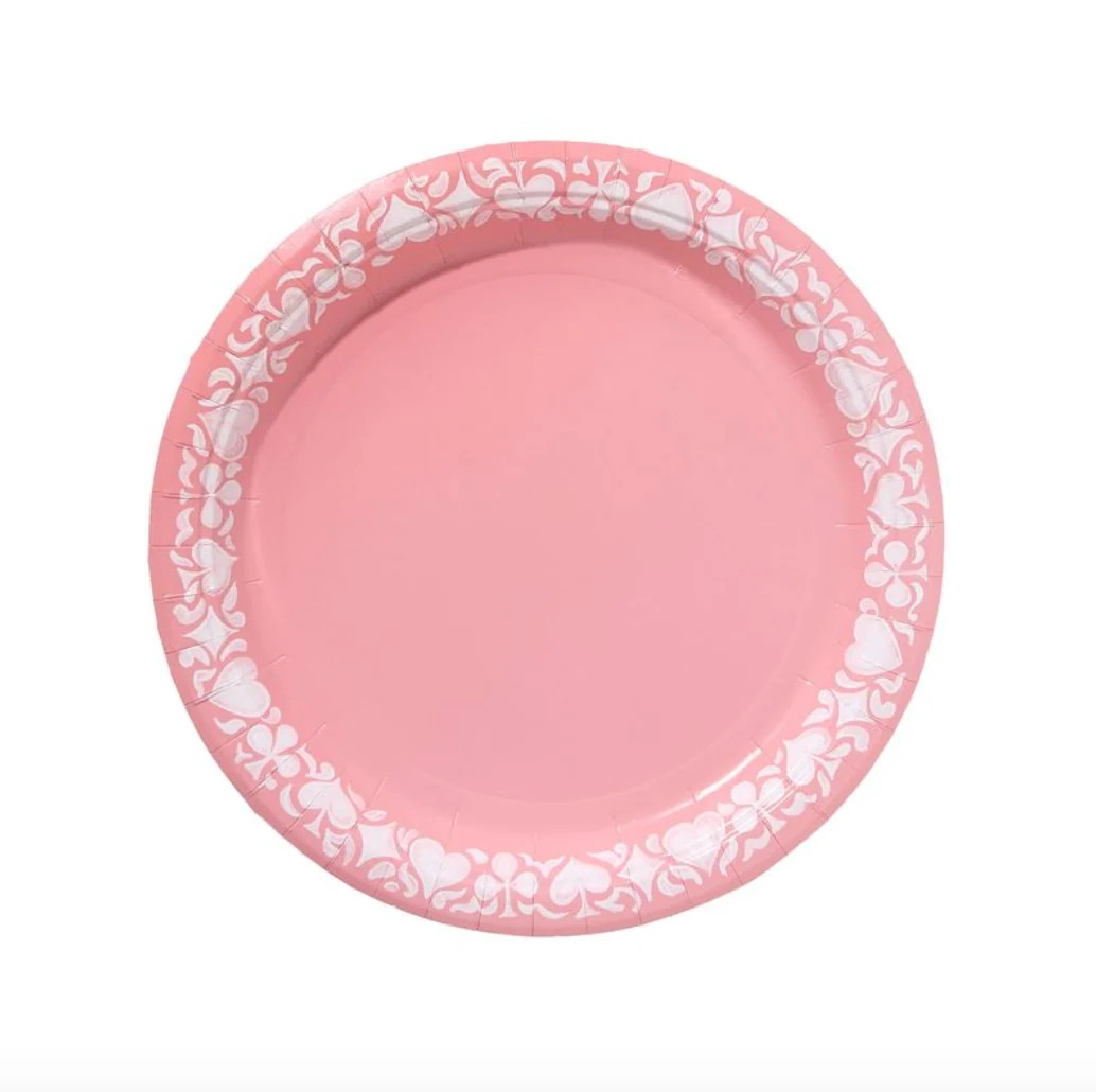 Queen of Hearts Dinner Rosy Pink Jasperware Paper Plate - 8 pack | Pavilion Paper