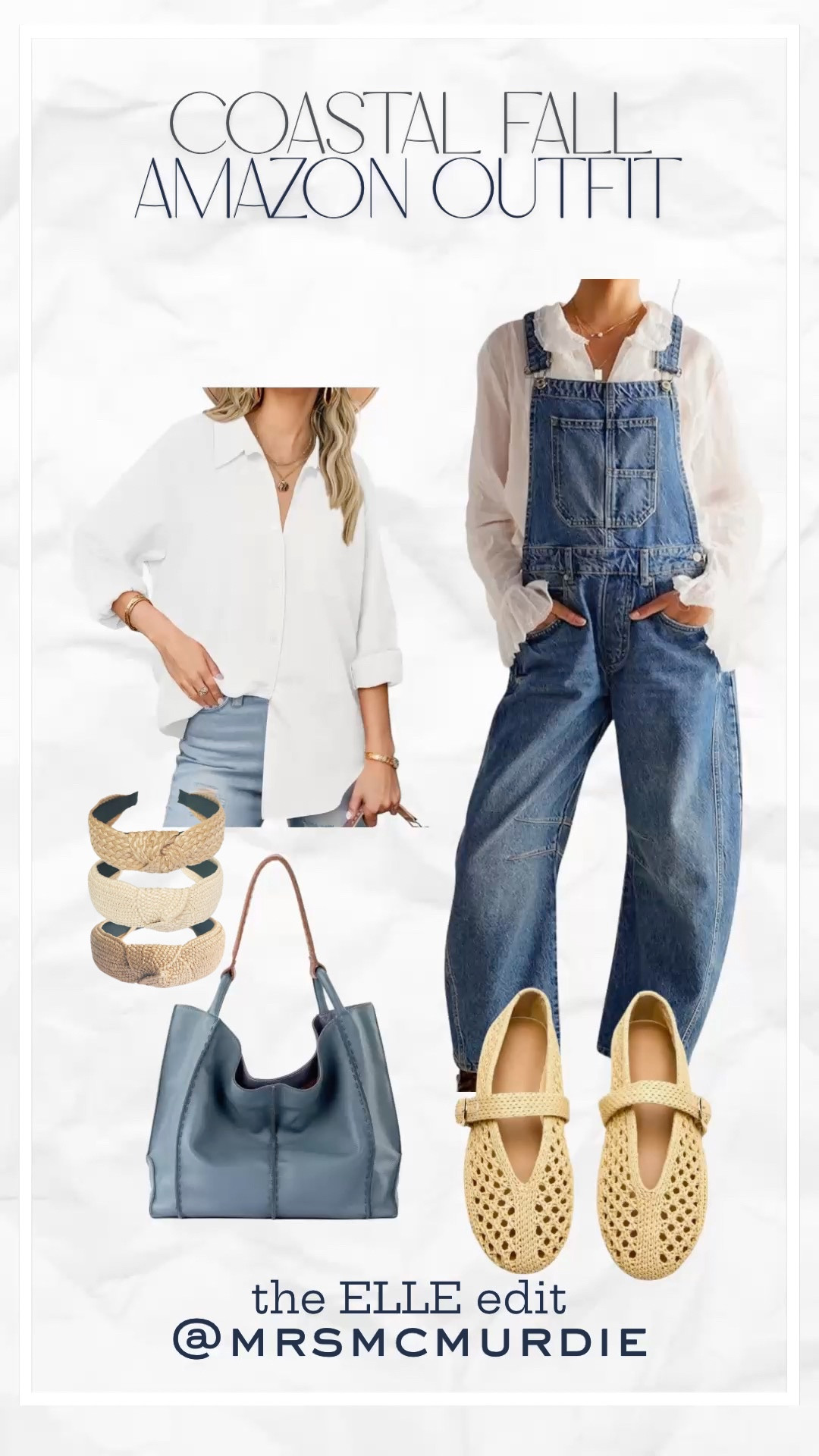 Coastal fall, but make it Amazon 🤍 From the easy white button-up to the cutest woven Mary Janes, this look is giving casual, comfy, and chic for those breezy autumn days. Linking all the pieces so you can recreate it head-to-toe 🍂✨ #CoastalFallStyle #AmazonFinds #FallOutfitInspo #CoastalVibes #OverallsOutfit #AmazonOOTD #CasualChic #FallStyle #AmazonFashion #TheElleEdit #FallWardrobe #NeutralStyle #FallLayers #EverydayStyle #MrsMcMurdie

#LTKStyleTip #LTKOver40 #LTKShoeCrush