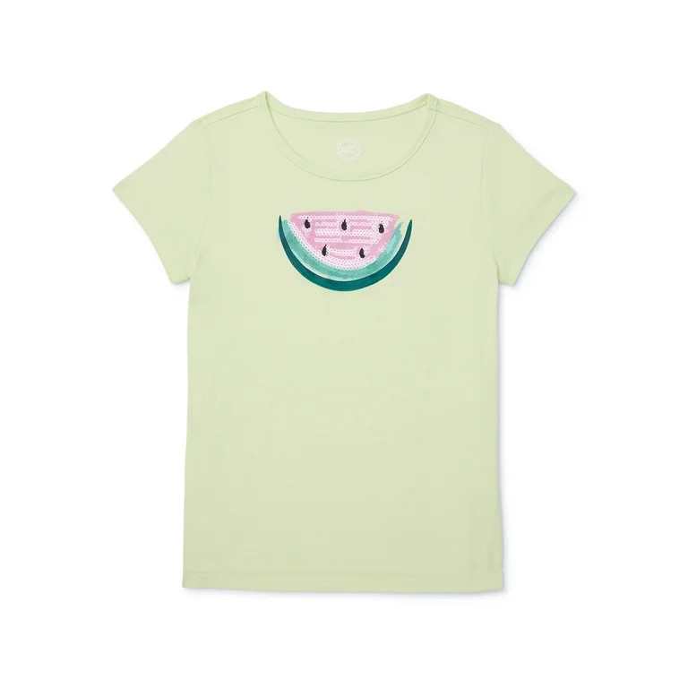 Wonder Nation Girls Short Sleeve Embellished T-Shirts, Sizes 4-18 & Plus - Walmart.com | Walmart (US)