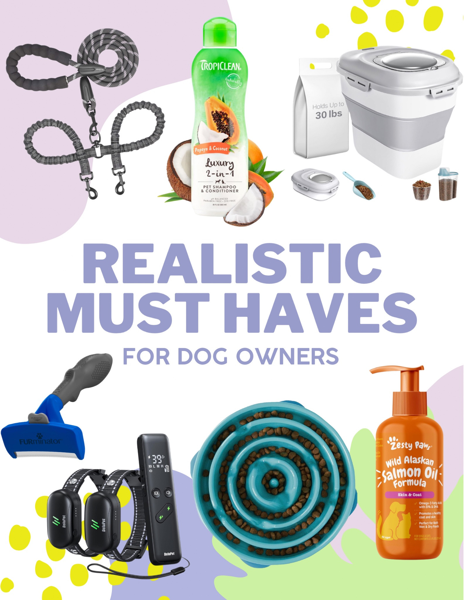 These are my absolute, shouldn’t live withouts as a dog owner. I know there’s hundreds of things that could sit on this list, but these are what I recommend for anyone getting a dog. 
There’s a few things linked that aren’t pictured, get those too.

Note: I know training collars are controversial… we shocked once or twice and now we beep and vibrate. We love these at the camp ground so the dogs can be off leash and we still have control. I don’t recommend these for punishment, but control when your dog forgets it has ears. 🤪

#LTKFamily #LTKHome #LTKGiftGuide