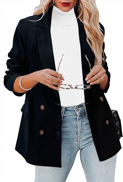 CRAZY GRID Womens Long Sleeve Blazer Jacket Open Front Work Office Blazer Button Jacket | Amazon (US)