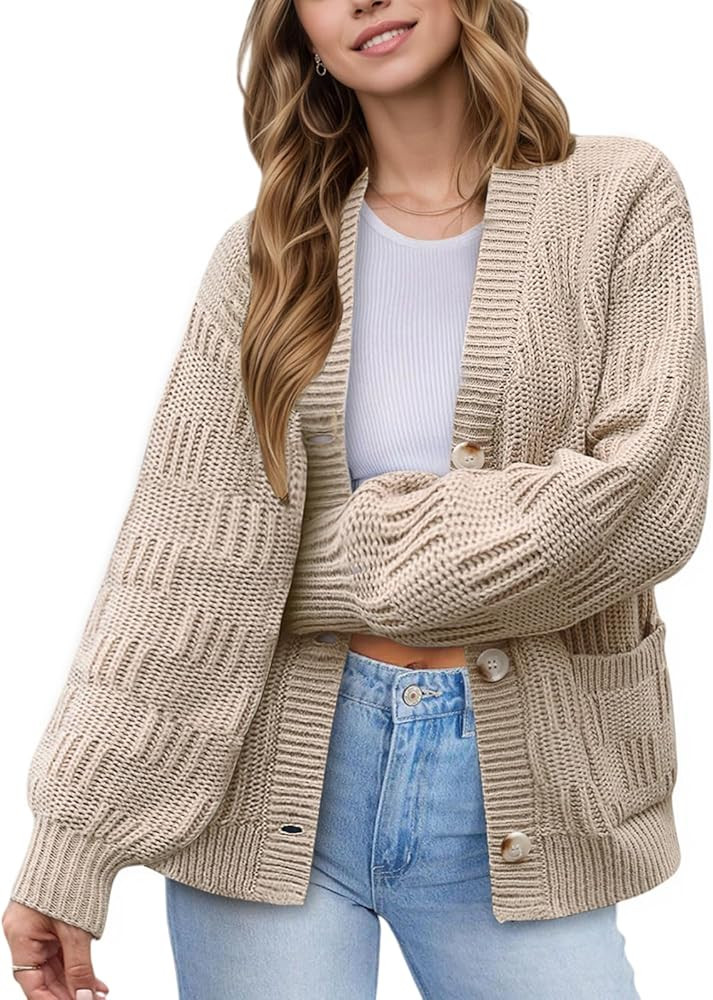 VIMPUNEC Womens Fall Chunky Knit Cardigan Sweaters Casual Button Down Jackets Long Sleeve Oversiz... | Amazon (US)
