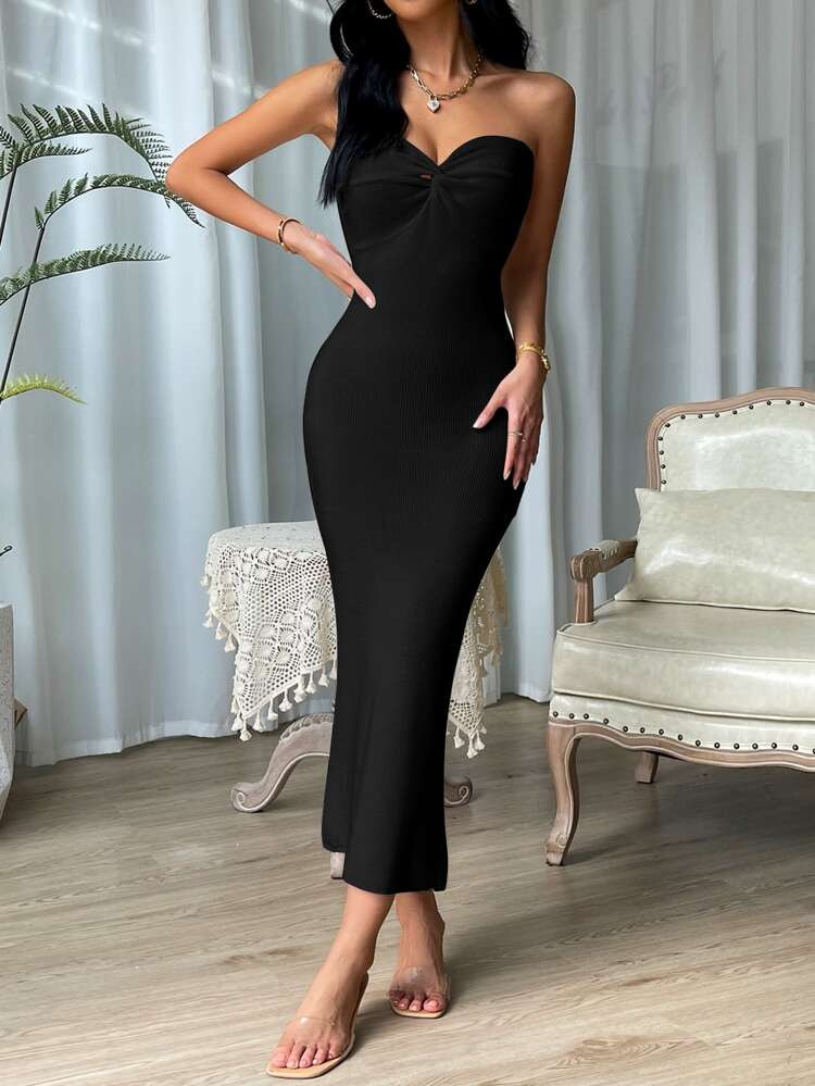 SHEIN SXY Twist Front Split Back Tube Sweater Dress | SHEIN