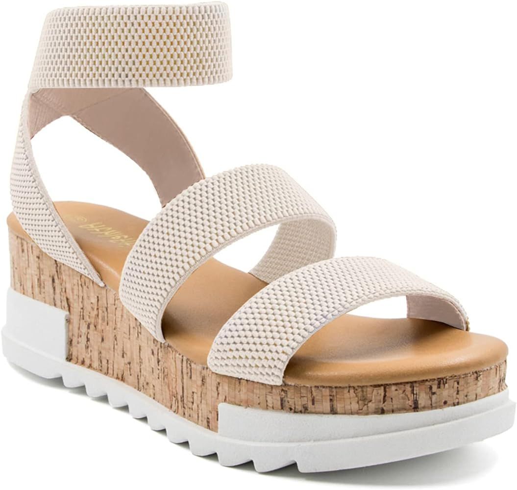 Athlefit Women's Wedge Sandals Platform Sandals Cork Elastic Strap Sandals | Amazon (US)