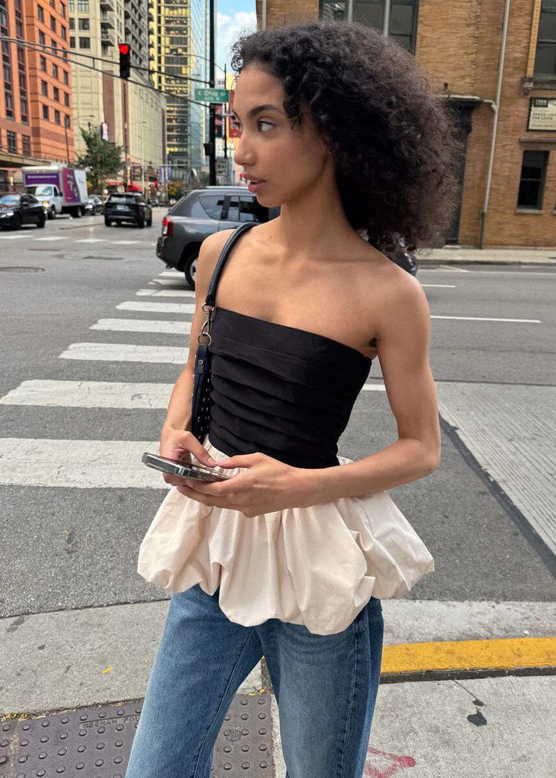 Paige Poplin Bubble Top - Black & Natural | Alice & Wonder