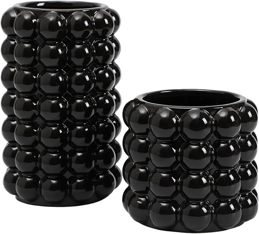 YANWE1 Bubble Vases, Black Ceramic Vases Set of 2, Boho Vases, Flower Vases, Decorative Vases, Va... | Amazon (US)