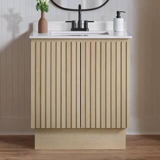 Precine 31 in. Single Sink Light Oak Bath Vanity with White Engineered Stone Top(Assembled) | The Home Depot