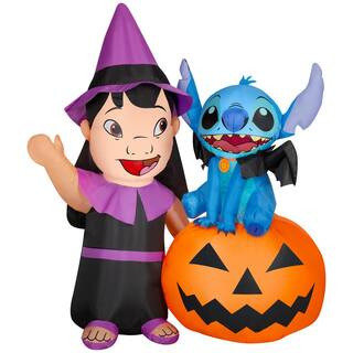 6 ft. Tall Halloween Inflatable Airblown-Lilo and Stich on Pumpkin | The Home Depot