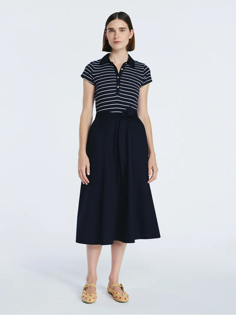 Free Assembly Women's and Women's Plus Belted Mixy Polo Midi Dress with Short Sleeves, Sizes XS-4... | Walmart (US)