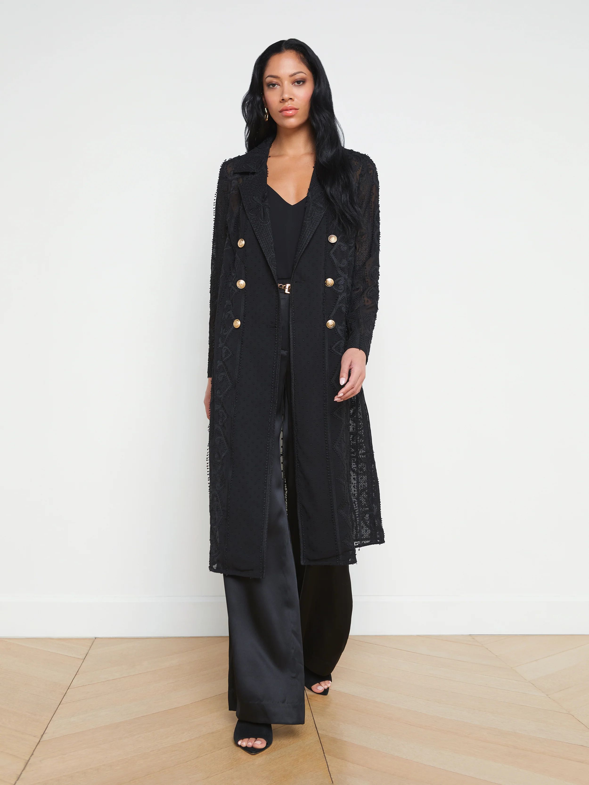 L'AGENCE - Dottie Lace Trench Coat in Black | L'Agence