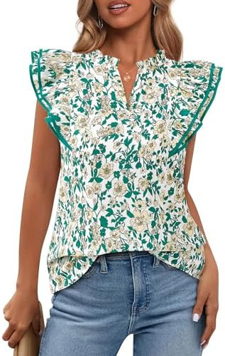 BTFBM Womens Tops Dressy Casual 2026 Spring Summer Shirts Boho Floral V Neck Ruffle Cap Sleeve Bu... | Amazon (US)
