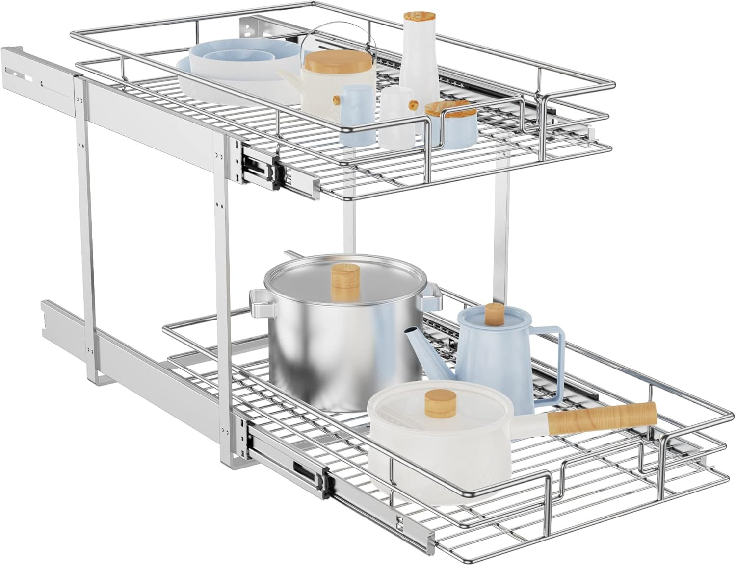 LOVMOR Individual Pull Out Cabinet Organizer, 2 Tier Cabinet Drawers Slide Out, Pots and Pans Org... | Amazon (US)