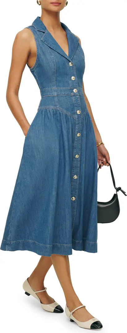 Ellison Sleeveless Button-Front Denim Midi Dress | Nordstrom