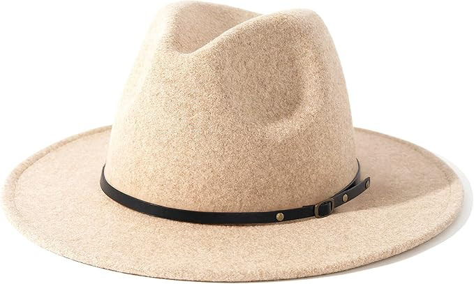 Lisianthus Womens Classic Wool Fedora with Belt Buckle Wide Brim Panama Hat | Amazon (US)