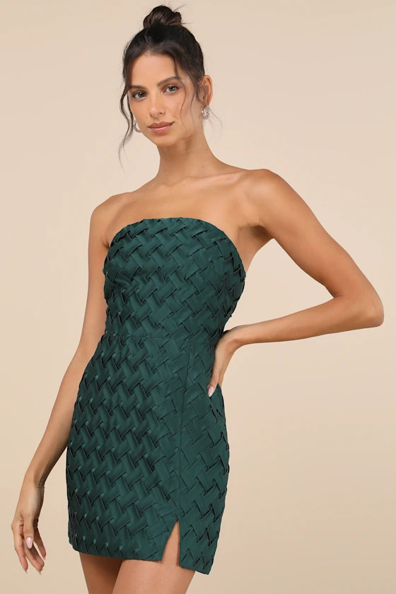 Modern Event Emerald Woven Texture Strapless Bodycon Mini Dress | Lulus