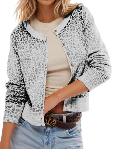 Leopard Cardigan Open Front Button Up Sweaters for Women Long Sleeve Shrug Cheetah Print Top Crop... | Amazon (US)