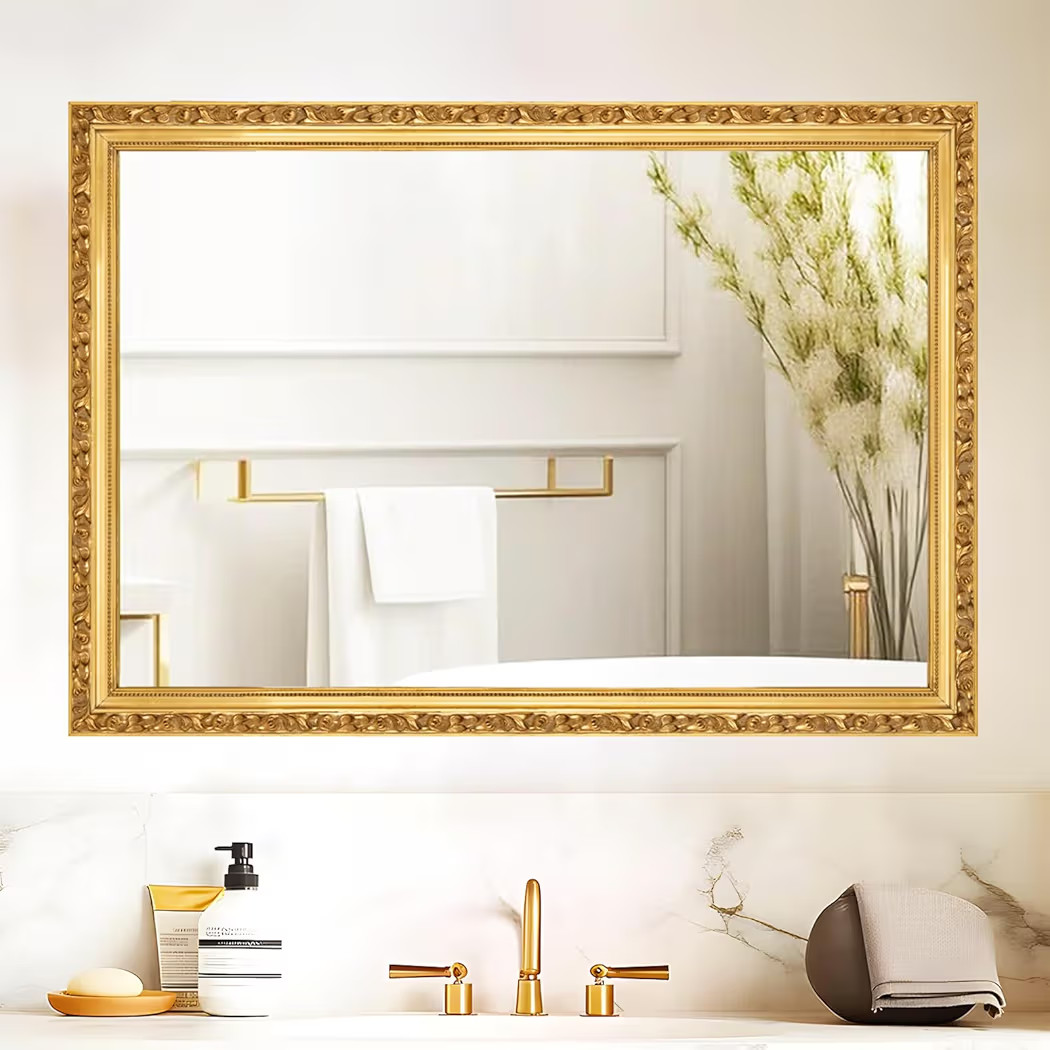 Gold Vintage Mirror, 40'' x 28'' Traditional Antique Wall Mirrors with Ornate Gold Frame, Bathroo... | Amazon (US)
