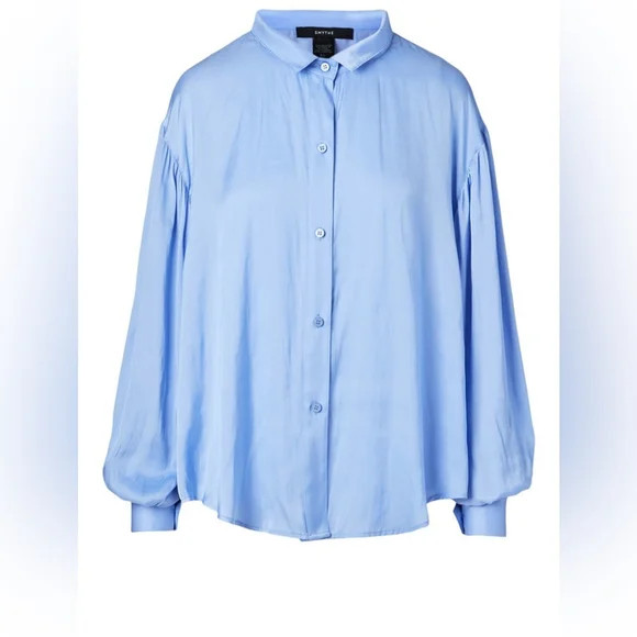 Smythe Sz M Poet Satin Balloon Sleeves Blue Button Front Blouse | Poshmark