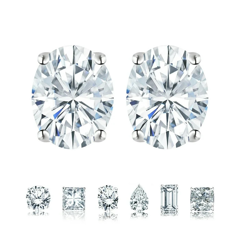JeenMata 4 Prong 2 Carat Oval Cut Moissanite Solitaire Stud Earrings in 18k White Gold Plating fo... | Walmart (US)