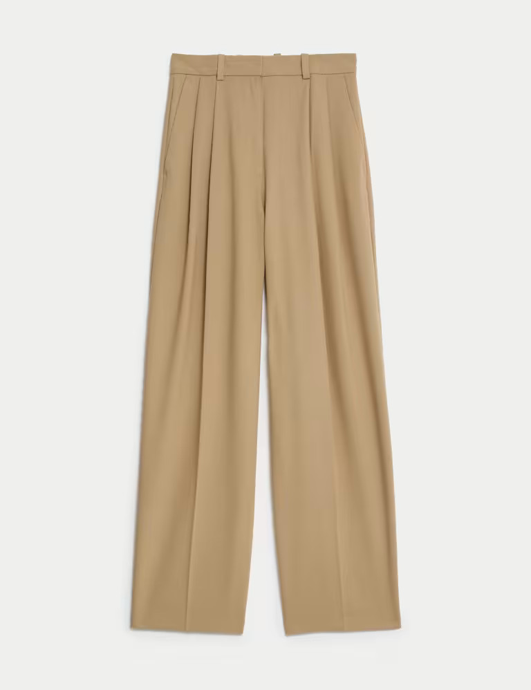 Pleat Front Relaxed Wide Leg Trousers | Marks & Spencer (UK)