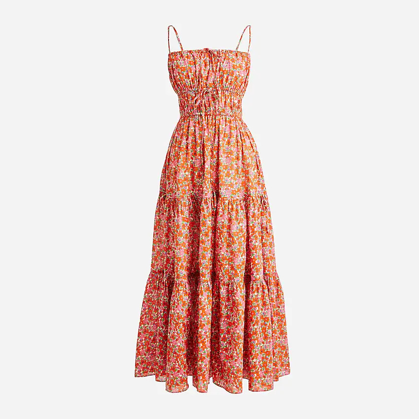 Tiered tie-front cover-up dress in brilliant blooms | J. Crew US
