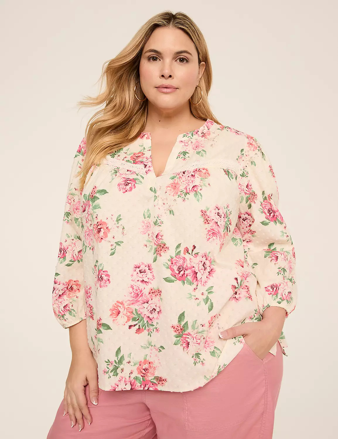 Split-Neck Bracelet Sleeve Blouse | Lane Bryant (US)
