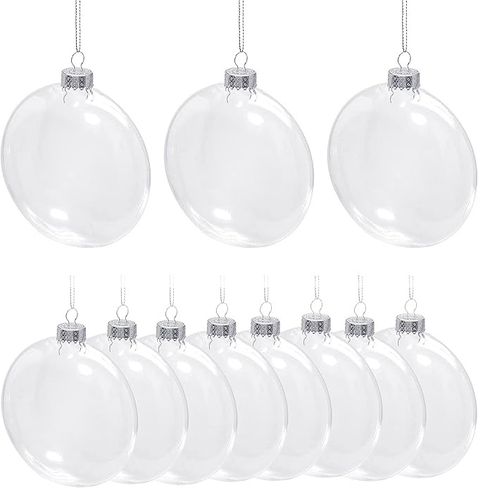 4E's Novelty Clear Flat Ball Ornaments for Crafts Fillable - Pack of 12 Bulk, 80mm 3.15" Disc Sha... | Amazon (US)
