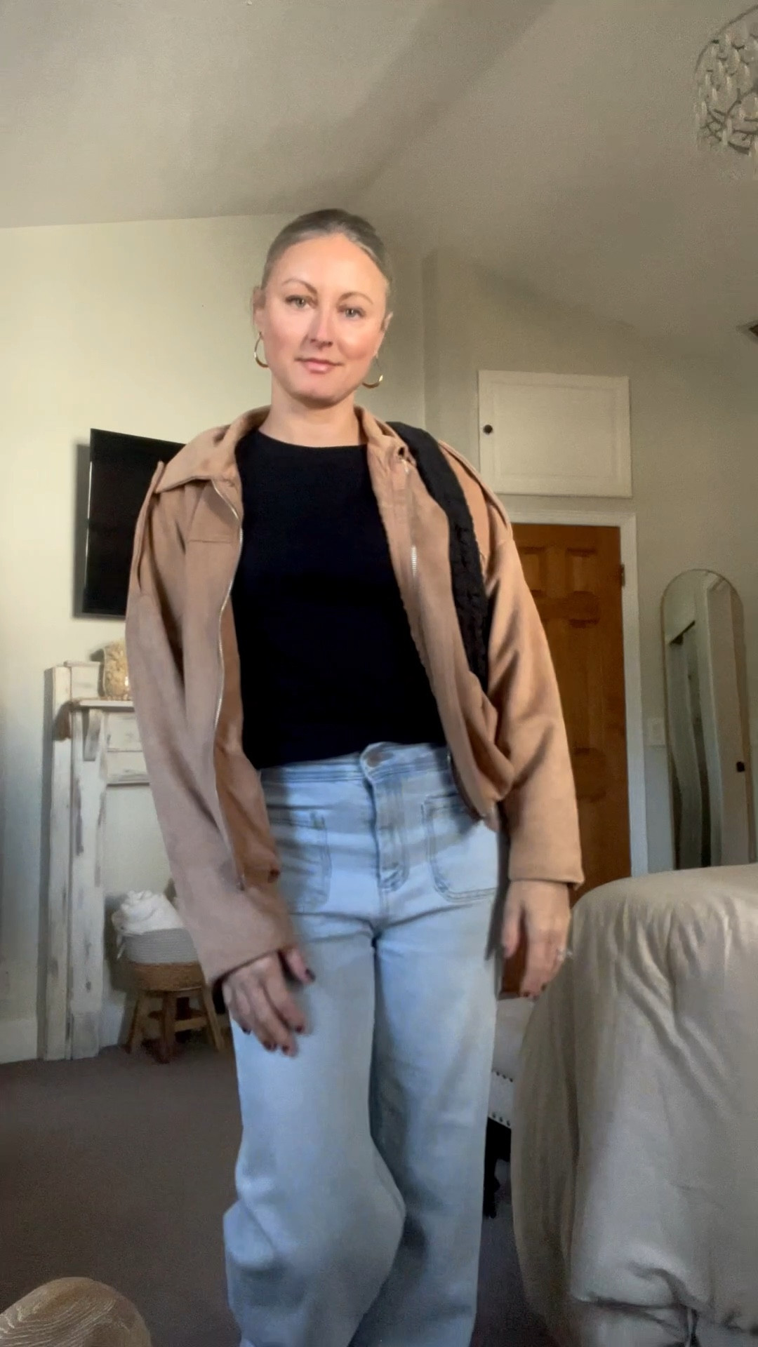 An easy outfit for errands an anything else the day throws your way. 
I’m wearing a medium in the top and jacket, a size 6 in the jeans, and size 7 in the sneakers. 

#LTKdayinmylife #LTKOver40 #LTKootd