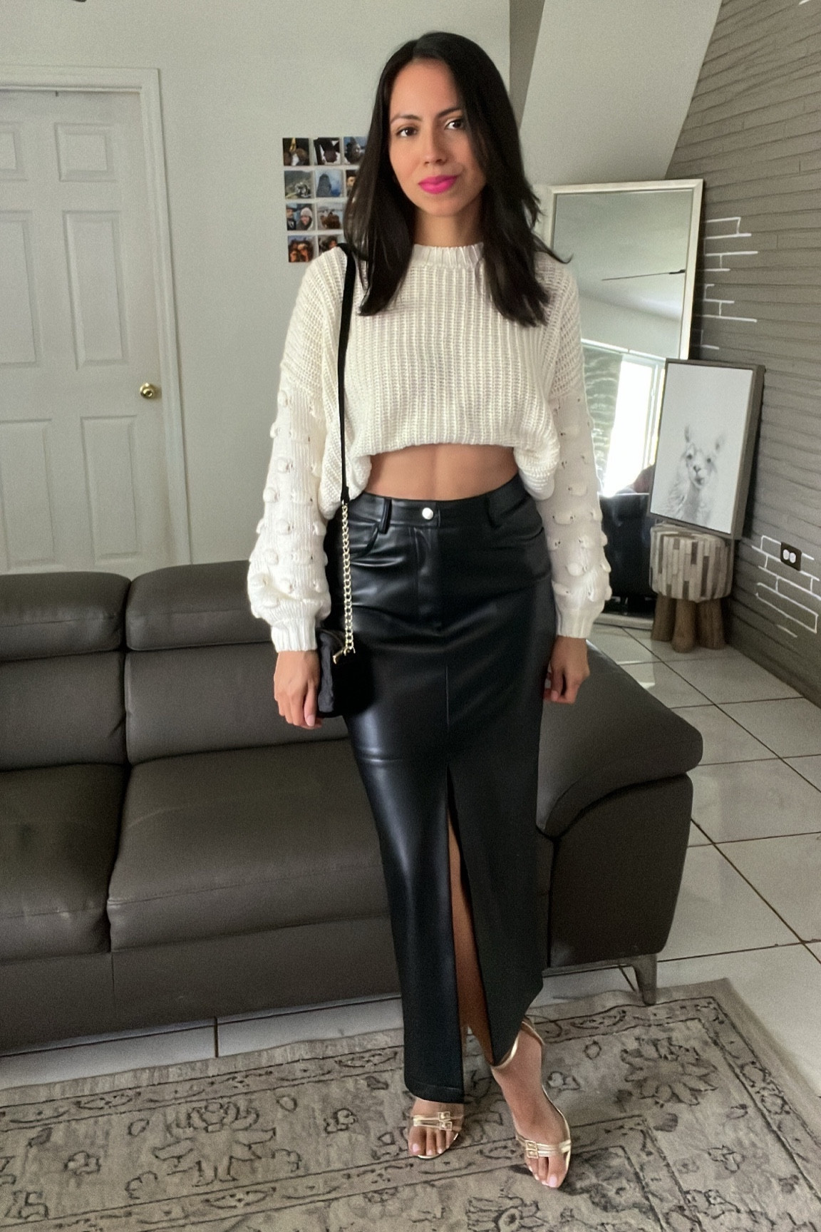 Holiday outfit must have! Leather midi skirt, knit sweater, gold heeled sandals, and a velvet bag 🤩

#LTKparties #LTKHoliday #LTKstyletip