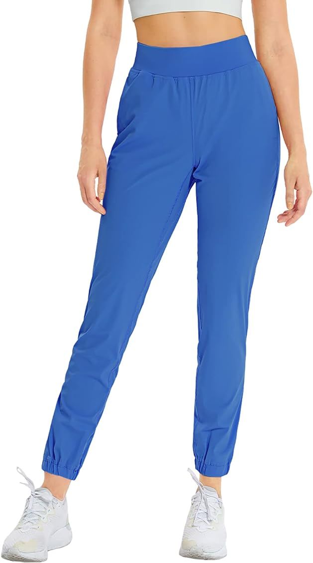 Aurefin Womens High Waisted Tapered Joggers, Quick Dry Casual Hiking Pants Lounge Sweatpants with El | Amazon (US)