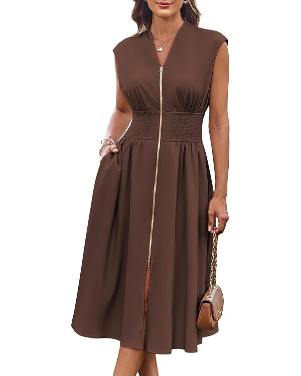 GRACE KARIN Womens Summer Casual Dress, Business Office Work Dresses, Cap Sleeve Zipper Front Flo... | Amazon (US)