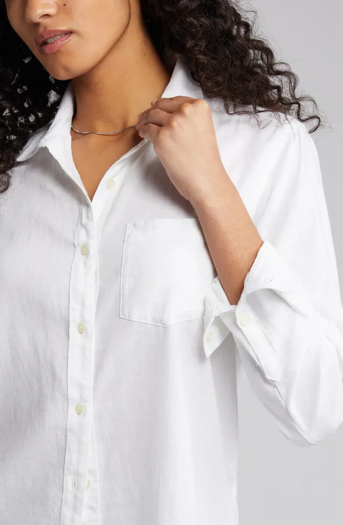 Casual Linen Blend Button-Up Shirt | Nordstrom