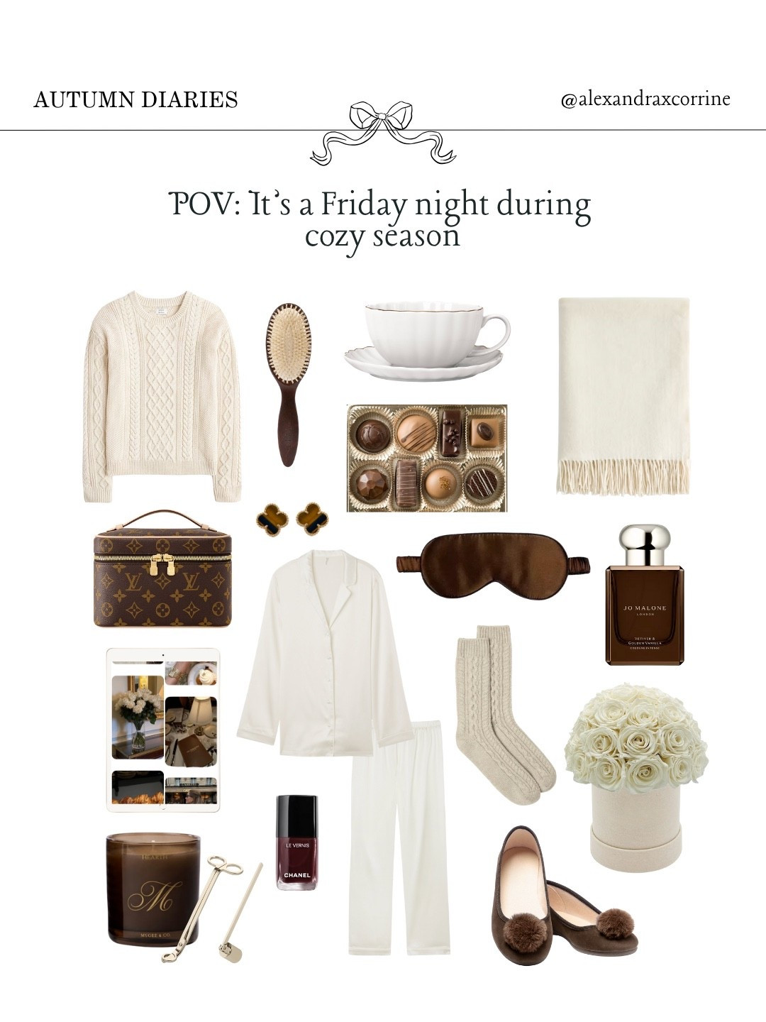 It’s officially Friday night during the cozy season, so you know what that means: pajamas & slippers, fall candles and cozy vibes ☕️🤎🍂

#fallaesthetic #cozyseason #fridaynightin #moodboardaesthetic #pinterestinspo 

[ fall aesthetic, cozy season, cozy at home vibes, Friday night in at home, ber months, chocolate brown, cozy weekend aesthetic, Pinterest mood board aesthetic ]

#LTKSeasonal