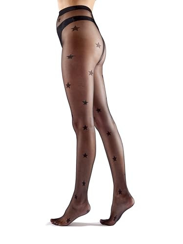 Pretty Polly Women's All Over Star Pattern Tights, sheer delicate star tight, Black (Black/Silver), One Size | Amazon (US)