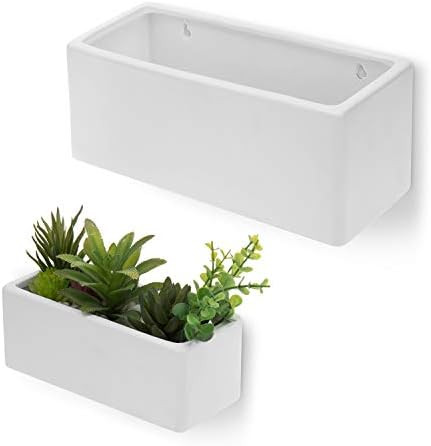 MyGift Modern Large & Small Planter Boxes - Nesting White Rectangular Ceramic Wall Mounted Hangin... | Amazon (US)