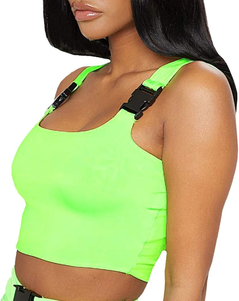 Mocure Womens Crop Tops Tank Metallic Reflective Holographic Tank Top for Rave Festival Club | Amazon (US)