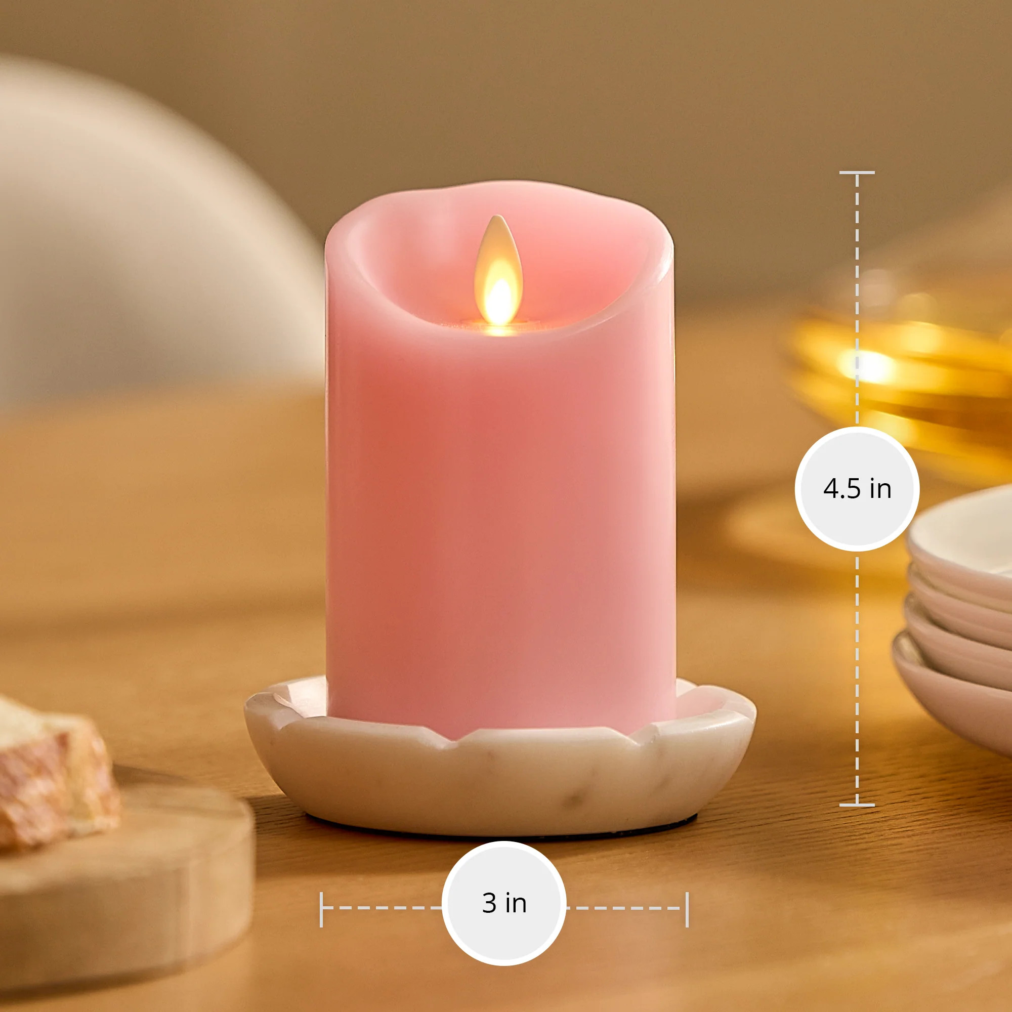 Saga Rose Flameless Candle Pillar - Scallop Top - 3" Width | Luminara