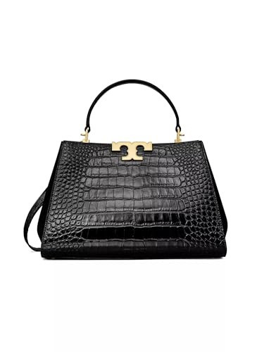Tory Burch Women's Black Eleanor Croc Embossed Leather Satchel Handbag | Amazon (US)