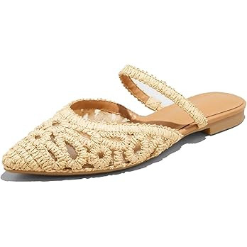 Mesh Mules for Women Comfy Raffia Woven Strap Closed Pointed Toe Mule Flats Casual Slip on Dress ... | Amazon (US)